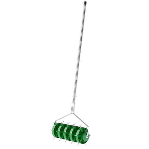 Rootz Lawn Fan Aerifier - Lawn Scarifier - Manual Lawn Ventilator - Deep Soil Ventilation - 45cm Width, Green