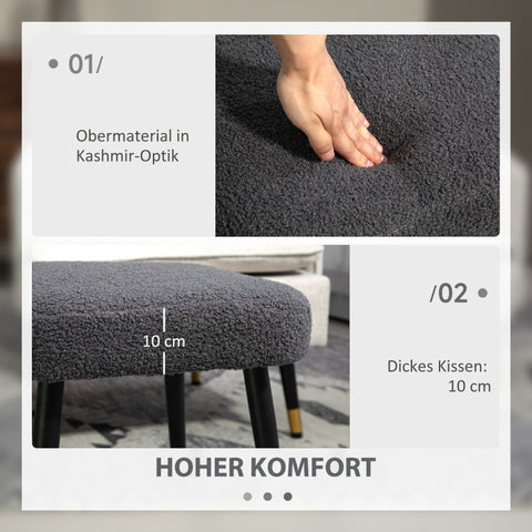 Rootz Stool - Footrest - Ottoman - Cashmere-Look Fabric - Accent Chair - 42cm x 42cm x 47cm - Dark Gray - Steel Legs - 10cm Cushion