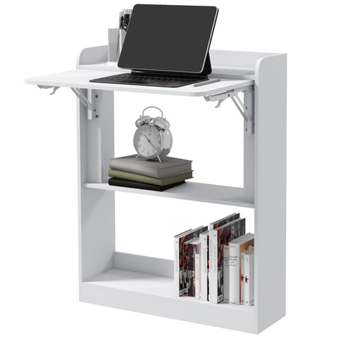 Rootz Computer Table Desk - Folding Table - Compact Desk - Space-Saving Design - 63 x 55.5 x 82 cm - White