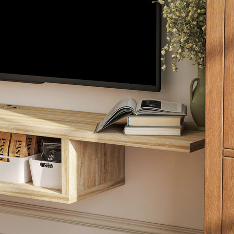 Rootz Floating TV Wall Shelf - Hanging TV Bracket - Floating Wall Shelf - Cable Grommets - Optimize Space - 152.4cm x 29.8cm x 21cm Brown