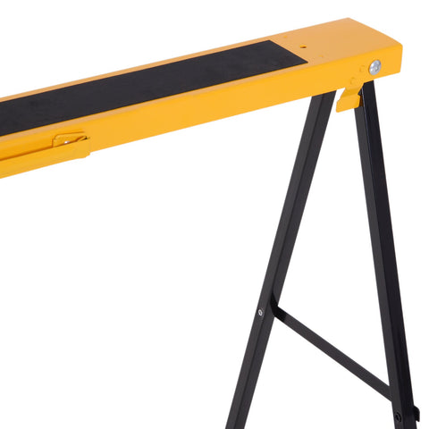 Rootz Set of 2 Folding Sawhorses - Compact Design & Carry Handle - Sturdy Metal - 100cm x 50cm x 76cm - Non-Slip Surface - Black & Yellow