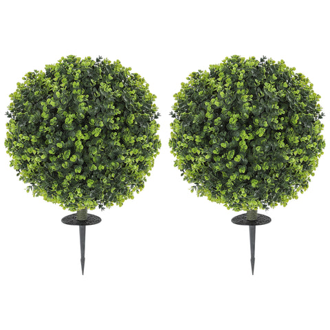 Rootz 2-Set Artificial Plants - Faux Boxwood Balls - Fake Eucalyptus - UV Resistant - Indoor Outdoor - Ø40cm x 56cm