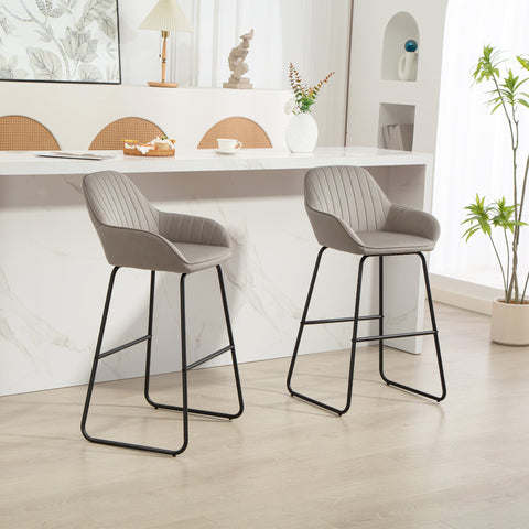Rootz 2 Set Bar Chairs - Bar Stools - Upholstered Seats - Optimal Comfort - 50.5cm x 96cm - Metal Legs - Grey