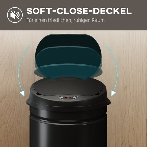 Rootz Touch-Free Sensor Waste Bin - Automatic Trash Can - Stainless Steel Bin - Soft-Close - 30.5cm x 30.5cm x 68cm - Black