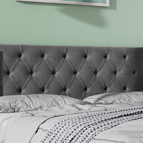 Rootz Upholstered Bed with Hydraulic Storage - Chesterfield Bed - Velvet Bed - Max Storage - 209cm x 149.5cm x 94.5cm - Gray