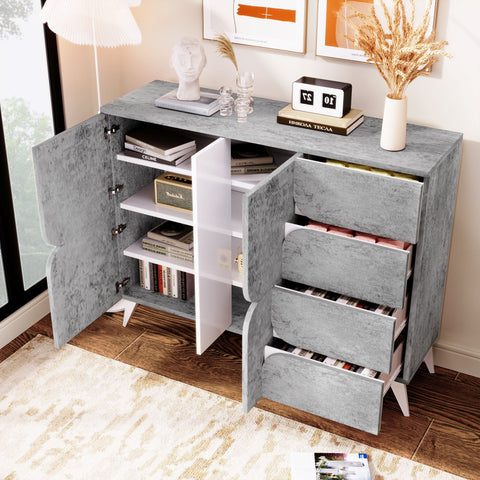 Rootz Sideboard with Drawers - Chest of Drawers - Storage Cabinet - Modern Design - Gray - 120×35.5×94 cm