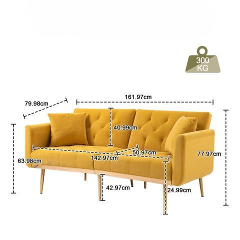 Rootz Velvet-Look 3-Seater Sofa - Sleeper Sofa - Sofa Bed - Multi-Position Backrest - 161.97cm x 77.97cm x 79.98cm