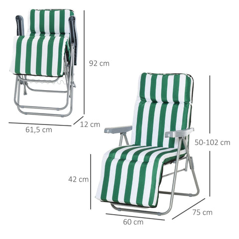 Rootz tuinligstoelen set van 2 - opvouwbare stoelen - buitenfauteuils - op 5 niveaus verstelbare rugleuning - ruimtebesparend ontwerp - hoogwaardige materialen - 60 cm x 75 cm x 102 cm - stalen frame - groen + wit