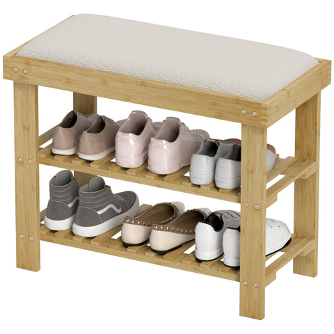 Rootz Shoe Bench - Bamboo Bench - Storage Seat - Organize Shoes - 60 x 29 x 49 cm Brown, White