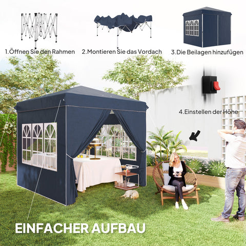 Rootz 2.5m Pop Up Gazebo - Garden Tent - Outdoor Canopy - UPF50+ Protection - 248L x 248W x 270H cm - Includes Side Walls & Carry Bag