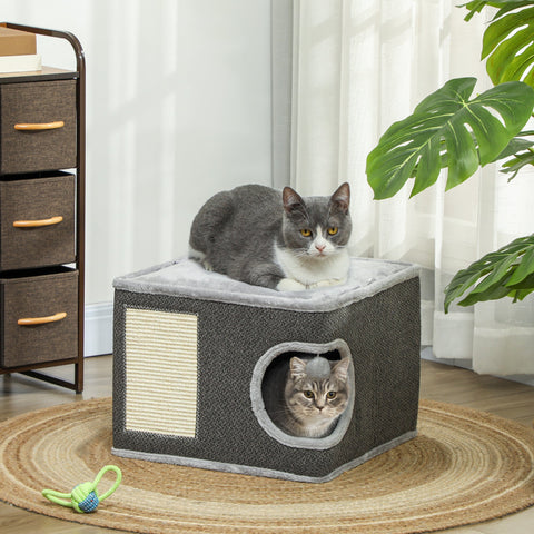 Rootz Cat House with Cushions - Cat Bed - Cat Cave - Sisal Mat - 45x45x35 cm - Plush Comfort for Cats Up to 6kg - Toy Ball Included