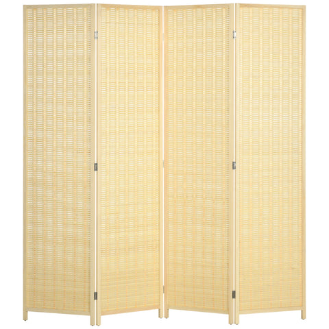 Rootz 4-Piece Room Divider - Privacy Screen - Foldable Partition - Natural Bamboo - 180cm x 180cm - Easy Storage for Living Room, Bedroom