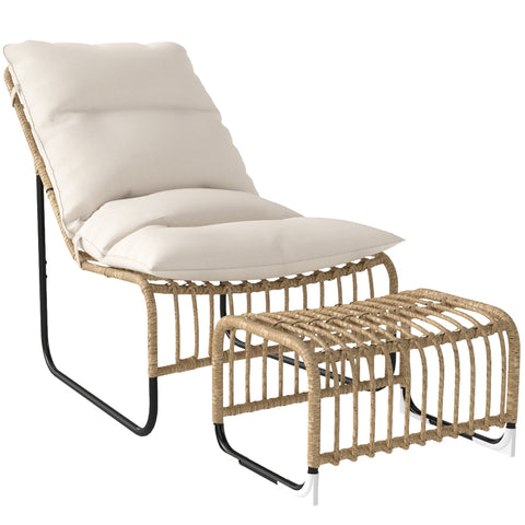 Rootz Rattan Relaxation Armchair with Foot Stool - Garden Armchair - Outdoor Lounge Chair - UV-Resistant - 65 x 93 x 80 cm