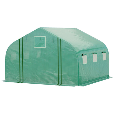 Rootz Garden Greenhouse Tunnel - Plant Shelter - UV Protection - Galvanized Steel - 3.47m x 3m x 2m - 6 Windows & Roll-Up Zipper Door