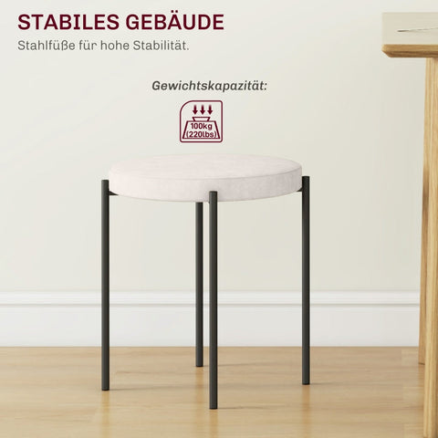 Rootz Stackable Velvet Dining Chairs Set of 4 - Kitchen Stools - Elegant Cream - Soft Padding - Space Saving Design - 41.5cm x 41.5cm x 46cm