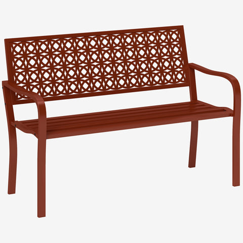 Rootz 2-Seater Outdoor Bench - Steel Garden Bench - Park Bench - Cut Backrest - Weather-Resistant - 127cm x 63cm x 85cm - Red