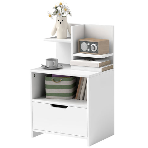 Rootz Bedside Table - Side Table - Nightstand - Extra Storage - 45cm x 35cm x 73cm -White