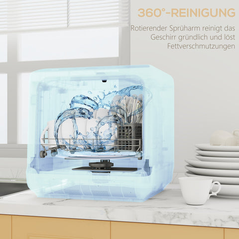 Rootz Table Dishwasher - Mini Dishwasher - Compact Dish Cleaner - LED Display - Hygienic Drying Function - White - 45cm x 45.8cm