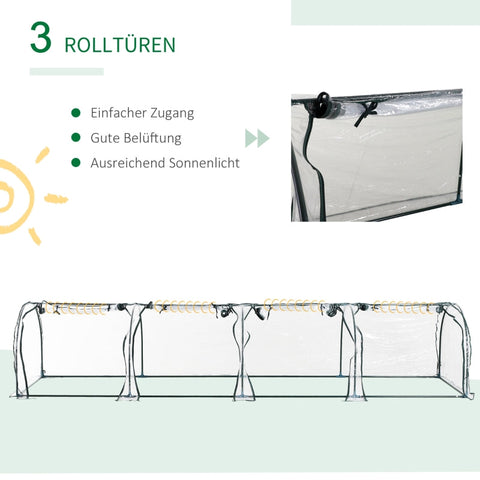 Rootz Tunnel Greenhouse - Plant Shelter - Garden Greenhouse - High Stability - Easy Access - Lightweight and Portable - 395cm x 100cm x 80cm - Steel Frame