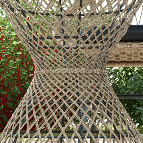 Rootz Coffee Table - Side Table - Garden Table - Boho Design - Glass Top - PE Rattan - Natural - Light Brown - 45 cm x 45 cm x 52 cm