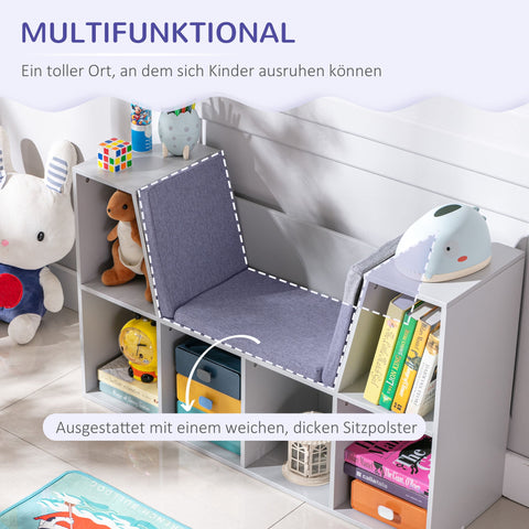 Rootz 2-in-1 White & Grey Children's Shelf - Bench - Storage Unit - Easy Organization - 103cm x 30cm x 62cm
