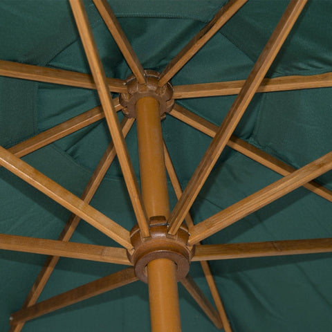 Rootz Wooden Parasol - Wooden Umbrella - Garden Umbrella - Balcony Umbrella - Durable & Lightweight - Weather-Resistant - Easy Operation - Ø270 x 250 cm - Dark Green