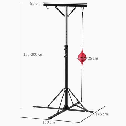 Rootz Boxing Stand - Punch Bag Stand - Speedball - Height Adjustable - Reinforced Stability - Black Steel - 160cm x 145cm x 175-220cm