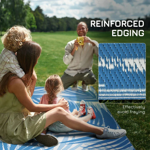 Rootz Outdoor Carpet - Waterproof - Leaf Pattern - 310g/m² Plastic - Non-woven Fabric - Blue-cream - 182x274cm