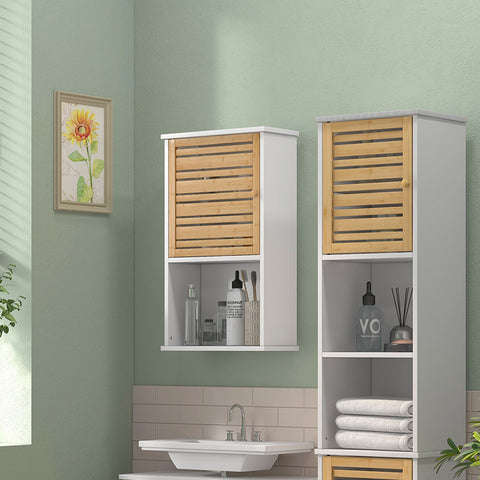 Rootz Wall Shelf with Bamboo Door - Bathroom Storage - Space Saver Cabinet - Optimize Space - 40b x 20t x 70H cm