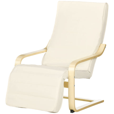 Rootz Deck Chair with Cushion - Recliner - Relaxation Chair - 5-Step Footrest - Birch Wood - 66.5cm x 94cm x 100cm - Supports up to 120kg
