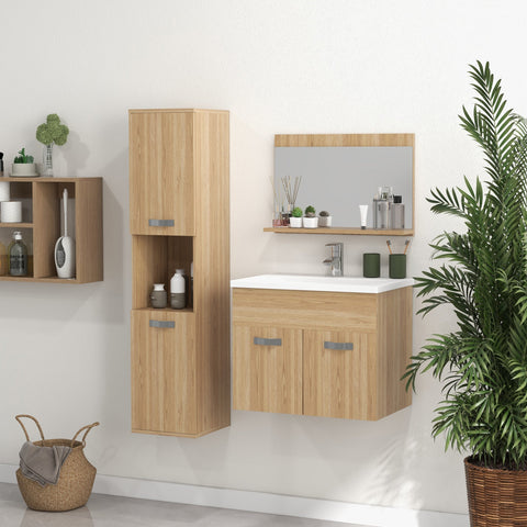 Rootz Bathroom Furniture Set - Vanity Unit - Mirror Cabinet - Space-Saving Design - 60cm x 12cm x 40cm, 61cm x 40cm x 50cm, 30cm x 30cm x 131.5cm