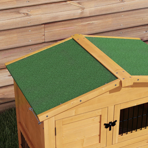 Rootz Winter-Proof 2 Level Rabbit Stable - Hutch & Run - Wooden Double-Sided - Easy Access & Clean - 150x52x68 cm