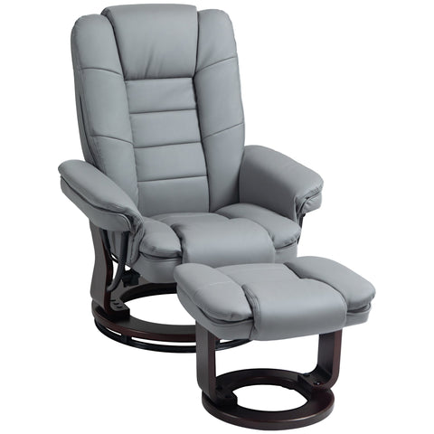 Rootz Reclining Swivel Chair with Stool - Relaxation Chair, Tilting Backrest - Faux Leather - 85x82x106 cm - 130 kg Capacity - Grey