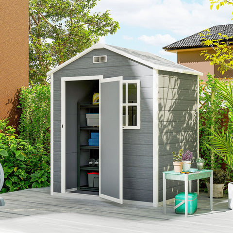 Rootz Tool Shed 1.9m² - Garden Storage House - Outdoor Utility Shed - Weatherproof & Secure - 182 x 121 x 200cm - Lockable Door, Grey, White