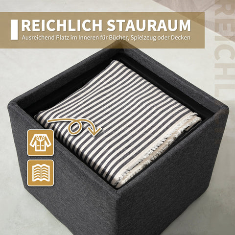 Rootz Sitting Stool with Storage - Foot Stool - Upholstered Stool - Elegant Design - 42cm x 42cm x 41cm, Grey Linen Look