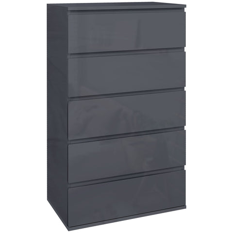 Rootz Chest of Drawers - Dresser - 5 Drawer Cabinet - Large Storage Space - 53cm x 33cm x 100cm - Modern High-Gloss Finish