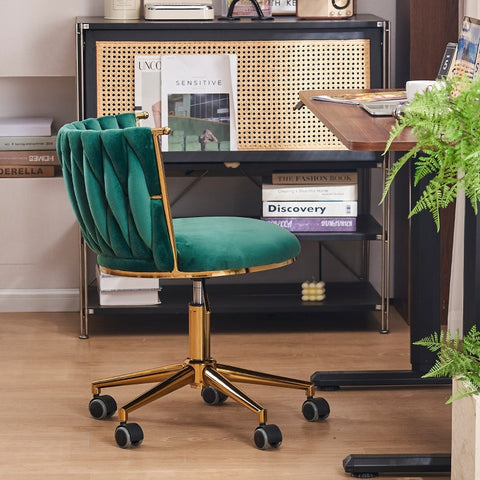 Rootz Velvet Office Chair - Home Desk Chair - Swivel Seating - Adjustable Height - 54.1L x 57.9W x 77.9H cm