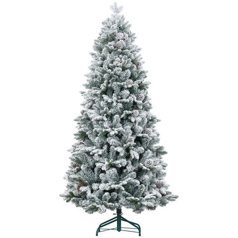 Rootz Artificial Snow Christmas Tree - Indoor Xmas Tree - Pine Cones - Hinged Construction - Flame Retardant - Green - Ø97cm x 180cm