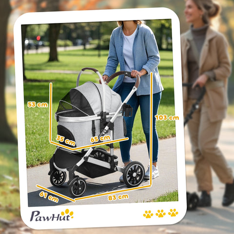 Rootz 3 in 1 Dog Buggy - Pet Stroller - Foldable Cat Carrier - Padded Cabin - 83cm x 61cm x 103cm - Up to 10kg - Grey, Black