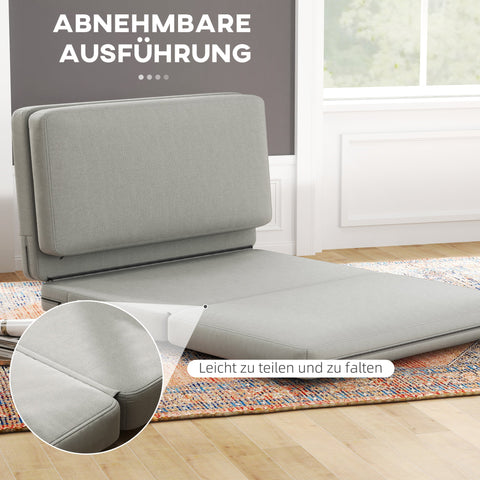 Rootz 2-in-1 Folding Recliner - Guest Mattress - Space-Saving Sofa - Thick Padding - 120x80x75cm & 120x275x10cm, Light Grey Velvet