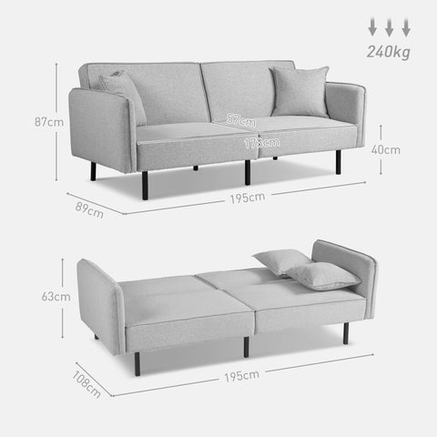 Rootz 3-Seater Sofa Bed - Clic-Clac Sofa - Convertible Couch - High Comfort - 195L x 89B x 87H cm  Grey
