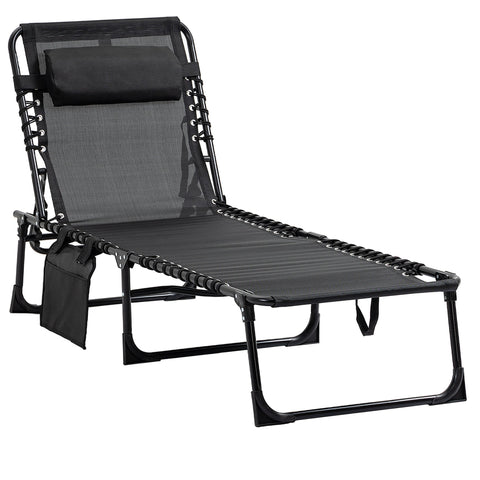 Rootz Chaise Longue Sun Lounger - Deck Chair - Folding Lounger with 5-Position Adjustable Backrest - Steel Frame - 185 x 58 x 30 cm - Black