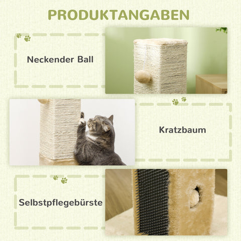 Rootz Cat Scratching Post - Cat Tree - Kitty Tower - Includes Toy - Jute Rope - 59.5cm x 39cm x 79cm