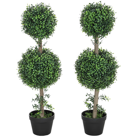 Rootz 2-Set Artificial Busic Plants - Faux Greenery - UV-Protected Topiary - Year-Round Beauty - Total Height 91.6cm, Pot Ø18 x 14h cm