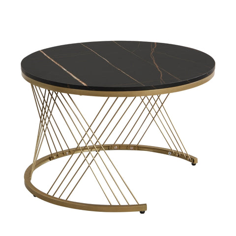 Rootz Modular Coffee Table Set - Marble-Look Tables - Nesting Coffee Tables - Storage Drawers - Adjustable Feet - 70x70x45cm & 50x50x40cm