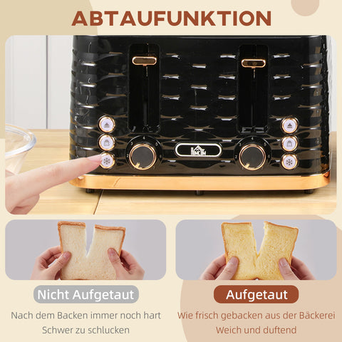 Rootz 4-Disc Toaster - Wave-Shaped Design - Multi-Function Toaster - Combats Jammed Toast - Black - 29.2cm x 27.5cm x 18.9cm