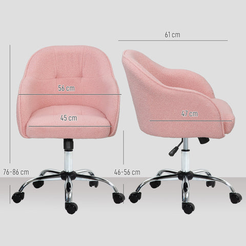 Rootz Ergonomic Home Office Chair - Desk Chair - Swivel Chair - Adjustable - 56cm x 61cm x 76-86cm - Pink Teddy-Texture