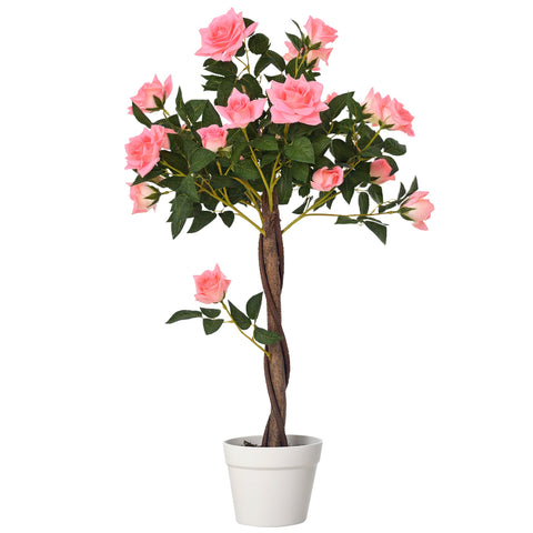 Rootz Artificial Plant Cement Pot - Art Tree - Faux Rose Plant - Low Maintenance - Ø18 x 90H cm