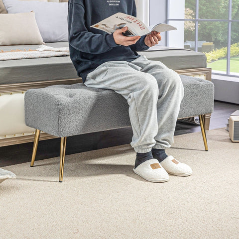 Rootz Modern Bed Bench - Window Seat - Dining Room Bench - Faux Lambswool - Thick Padding - 112cm x 41cm x 46cm