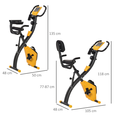 Rootz Foldable Exercise Bike - Stationary Bike - Fitness Cycle - 8 Levels Magnetic Resistance - 105cm x 48cm x 118cm - Steel - Yellow-Grey
